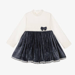 Abuela Tata-Girls Blue Velvet Lace Dress | Childrensalon Outlet