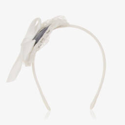 Abuela Tata-Girls Blue Velvet Lace Hairband | Childrensalon Outlet
