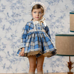 Abuela Tata-Girls Checked Cotton Dress Ensemble | Childrensalon Outlet