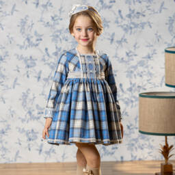 Abuela Tata-Girls Checked Cotton Twill Dress | Childrensalon Outlet