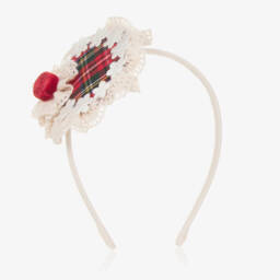 Abuela Tata-Girls Cream & Scarlet Tartan Headband | Childrensalon Outlet