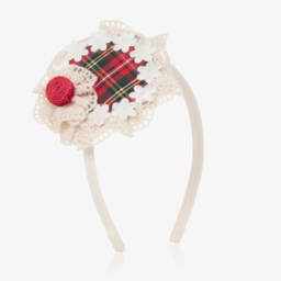 Abuela Tata-Girls Cream & Scarlet Tartan Headband | Childrensalon Outlet