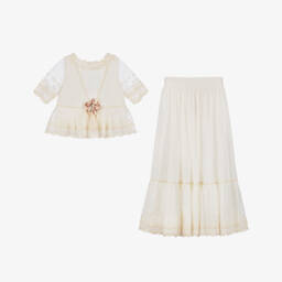 Abuela Tata-Girls Elegant Ivory Lace Ensemble | Childrensalon Outlet