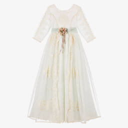 Abuela Tata-Girls Elegant Ivory Lace Gown | Childrensalon Outlet