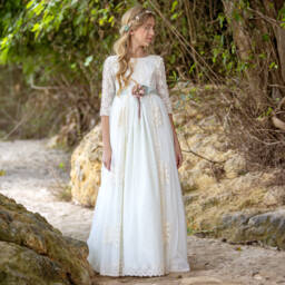 Abuela Tata-Girls Elegant Ivory Lace Gown | Childrensalon Outlet