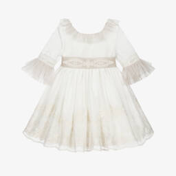 Abuela Tata-فستان تول عاجي أنيق للبنات | Childrensalon Outlet