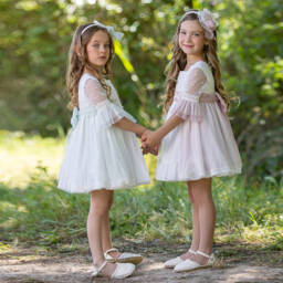 Abuela Tata-فستان تول عاجي أنيق للبنات | Childrensalon Outlet