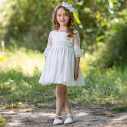 Abuela Tata-فستان تول عاجي أنيق للبنات | Childrensalon Outlet