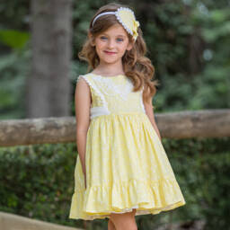 Abuela Tata-Girls Embroidered Yellow Cotton Dress | Childrensalon Outlet