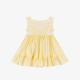 Abuela Tata-Girls Embroidered Yellow Cotton Dress | Childrensalon Outlet