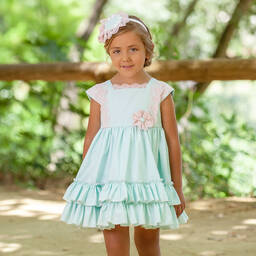 Abuela Tata-Girls Green & Pink Lace Dress | Childrensalon Outlet
