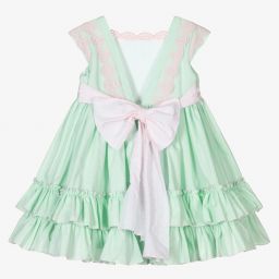 Abuela Tata-Girls Green & Pink Lace Dress | Childrensalon Outlet