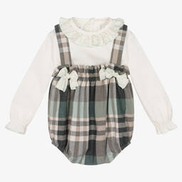 Abuela Tata-Girls Grey & Green Check Shortie Set | Childrensalon Outlet