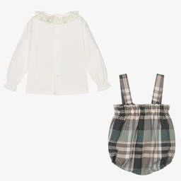 Abuela Tata-Girls Grey & Green Check Shortie Set | Childrensalon Outlet