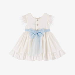 Abuela Tata-فستان عاجي وأزرق مزين بالريش للبنات | Childrensalon Outlet