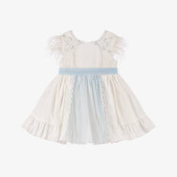 Abuela Tata-فستان عاجي وأزرق مزين بالريش للبنات | Childrensalon Outlet