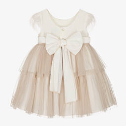 Abuela Tata-Кремово-бежевое платье из тюля для девочек | Childrensalon Outlet