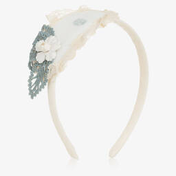 Abuela Tata-Girls Ivory & Blue Lace Hairband | Childrensalon Outlet