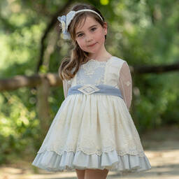 Abuela Tata-Кремово-голубое платье из тюля | Childrensalon Outlet