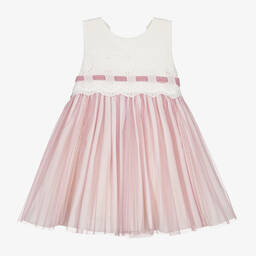 Abuela Tata-Girls Ivory Cotton & Pink Tullle Dress | Childrensalon Outlet