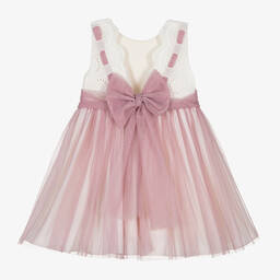 Abuela Tata-Girls Ivory Cotton & Pink Tullle Dress | Childrensalon Outlet