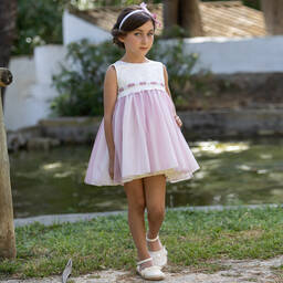 Abuela Tata-Girls Ivory Cotton & Pink Tullle Dress | Childrensalon Outlet