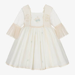 Abuela Tata-Girls Ivory Embroidered Tulle Dress | Childrensalon Outlet