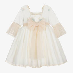 Abuela Tata-Girls Ivory Embroidered Tulle Dress | Childrensalon Outlet