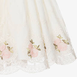 Abuela Tata-Girls Ivory Embroidered Tulle Roses Dress  | Childrensalon Outlet