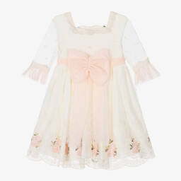 Abuela Tata-Girls Ivory Embroidered Tulle Roses Dress  | Childrensalon Outlet