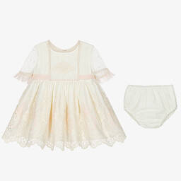 Abuela Tata-Кремовый комплект с платьем с вышитыми цветами для девочек | Childrensalon Outlet