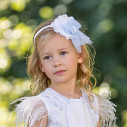 Abuela Tata-Girls Ivory Floral Tulle Headband | Childrensalon Outlet
