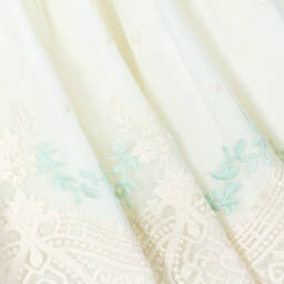 Abuela Tata-Girls Ivory & Green Embroidered Tulle Dress | Childrensalon Outlet