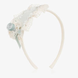 Abuela Tata-Girls Ivory & Green Lace Hairband  | Childrensalon Outlet