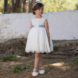 Abuela Tata-Girls Ivory & Green Tulle & Lace Dress | Childrensalon Outlet