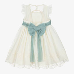 Abuela Tata-Girls Ivory & Green Tulle & Lace Dress | Childrensalon Outlet