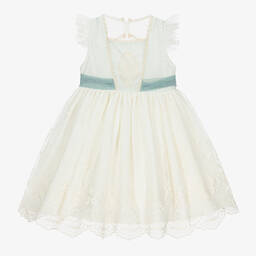 Abuela Tata-Girls Ivory & Green Tulle & Lace Dress | Childrensalon Outlet
