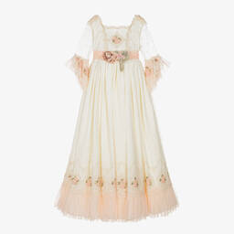 Abuela Tata-Кремово-розовое платье из тюля с цветами для девочек | Childrensalon Outlet