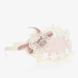 Abuela Tata-Girls Ivory & Pink Lace Hairband  | Childrensalon Outlet