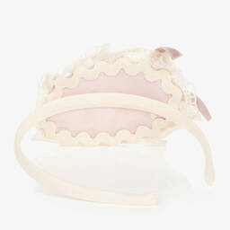 Abuela Tata-Girls Ivory & Pink Lace Hairband  | Childrensalon Outlet
