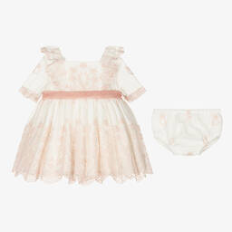 Abuela Tata-Кремово-розовый комплект с платьем из тюля | Childrensalon Outlet