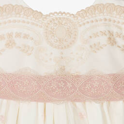 Abuela Tata-Кремово-розовое платье и чепчик из тюля | Childrensalon Outlet