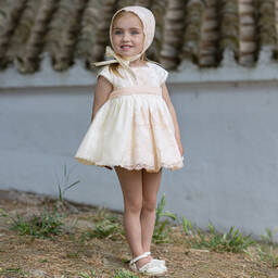 Abuela Tata-Girls Ivory & Pink Tulle Dress Set | Childrensalon Outlet