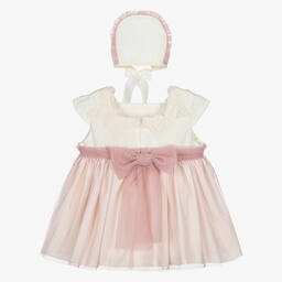 Abuela Tata-Girls Ivory & Pink Tulle Dress Set | Childrensalon Outlet