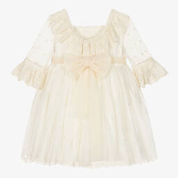 Abuela Tata-Girls Ivory Tulle & Lace Dress  | Childrensalon Outlet