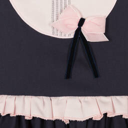 Abuela Tata-فستان قطن تويل مزين بكشكش لون كحلي وزهري | Childrensalon Outlet