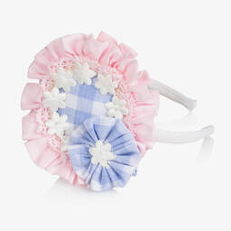 Abuela Tata-Girls Pink & Blue Gingham Hairband | Childrensalon Outlet