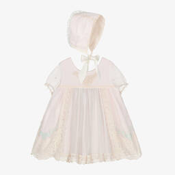 Abuela Tata-Girls Pink & Ivory Tulle Dress Set | Childrensalon Outlet