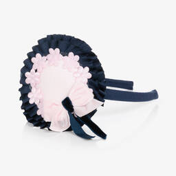 Abuela Tata-Girls Pink & Navy Blue Rosette Hairband | Childrensalon Outlet