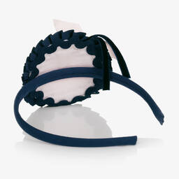 Abuela Tata-Girls Pink & Navy Blue Rosette Hairband | Childrensalon Outlet
